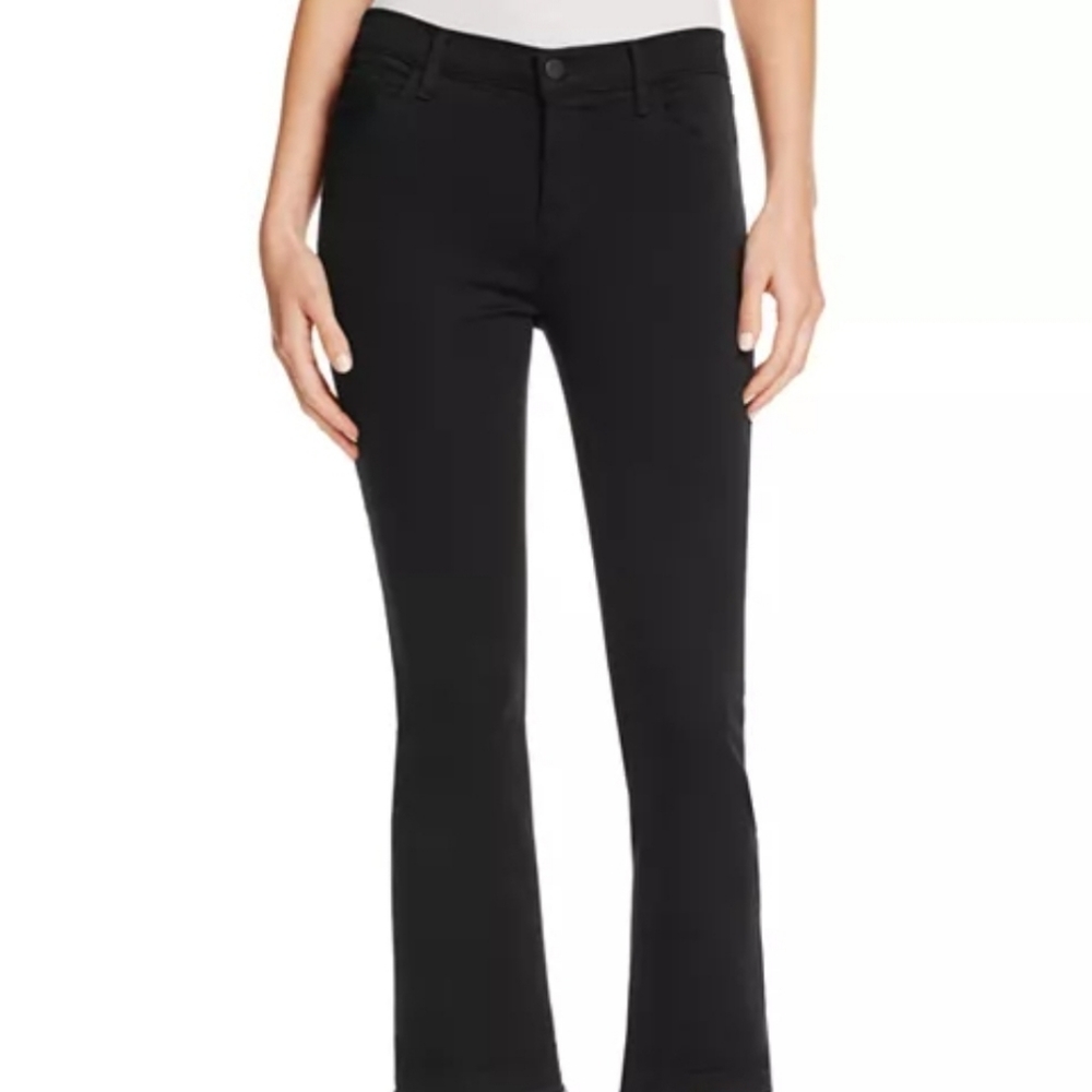 J Brand Jet Black High Waist Flared Leg Pants Seamed Stretch Knit Size 25